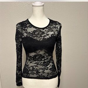 Y2K 2000s Rockstar Grunge Black floral lace long sleeve top